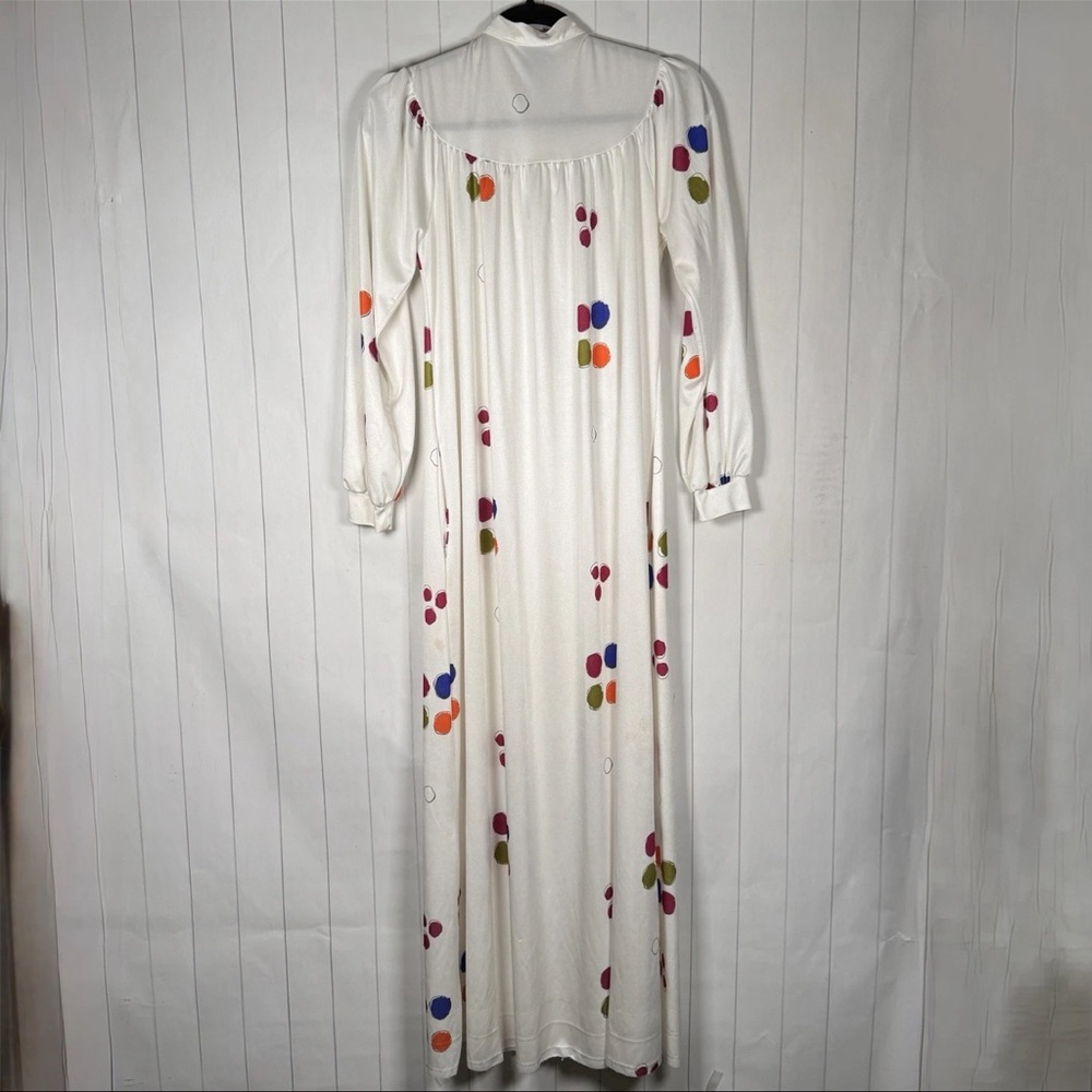 Vintage Neiman-Marcus Travel-Lite Polka Dot Maxi Dress White Retro House Gown S - Picture 4 of 9
